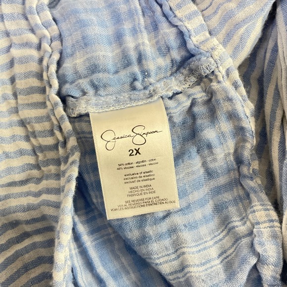 Jessica Simpson Blue White Striped Cold Shoulder Smocked Top 2X Womens Plus Size - Picture 6 of 7